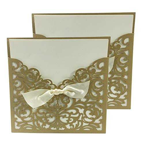 50PCS Pear Paper Laser Cut Bronzing Wedding Baby Shower Invitation Cards with Butterfly Hollow Favors Invitation Cardstock for Engagement Birthday Graduation (OMK-Square Gold)