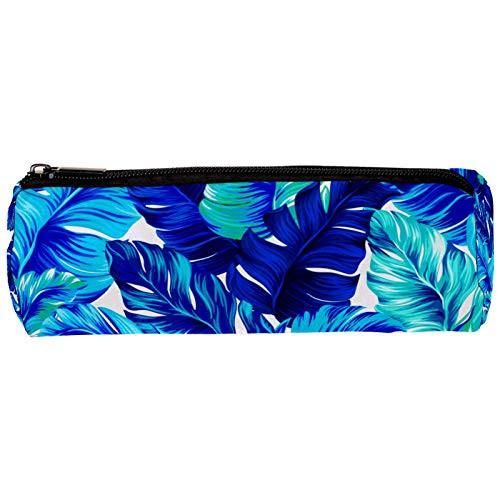 imobaby Tropical Blue Leaf Pencil Cases Pen Zipper Bag Cosmetic Pouch for Women Teen Girl Boy Students