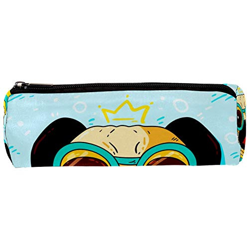 imobaby Dog Pug Blue Pencil Cases Pen Zipper Bag Cosmetic Pouch for Women Teen Girl Boy Students