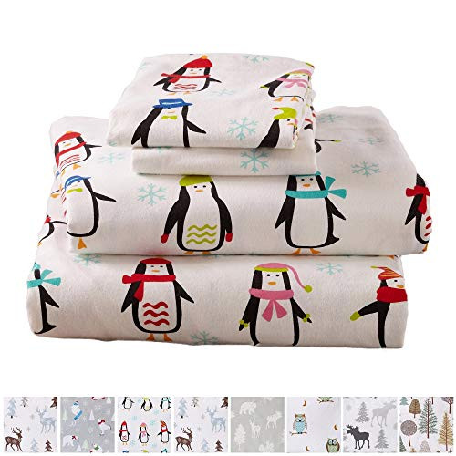 Home Fashion Designs Stratton Collection Extra Soft Printed 100% Turkish Cotton Flannel Sheet Set. Warm, Cozy, Lightweight, Luxury Winter Bed Sheets Brand. (Twin XL, Penguins)