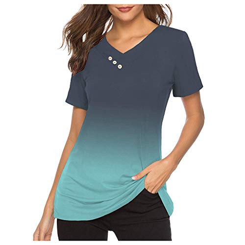 aihihe Womens Short Sleeve Tees Summer Casual Tops V Neck Tie Dye Gradual Printed T-Shirt Tops and Blouses Tunic Green