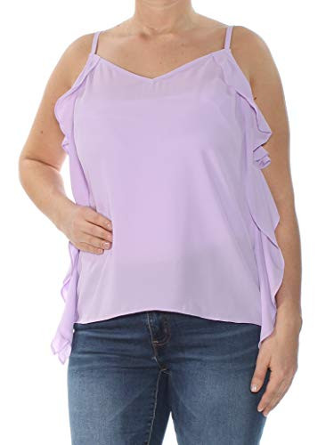 bar III Womens Purple Ruffled Sleeveless V Neck Top Size L