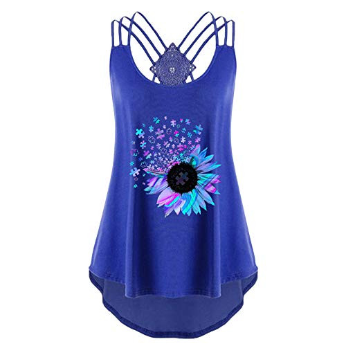 AorizizrH Women's Sunflower Printing Sleeveless Bandages Vest Top Fashion Strappy Tank Tops Casual Loose T Shirts Blouse Blue AorizizrH Women's Sunflower Printing Sleeveless Bandages Vest Top Fashion Strappy Tank Tops Casual Loose T Shirts Blouse Blue