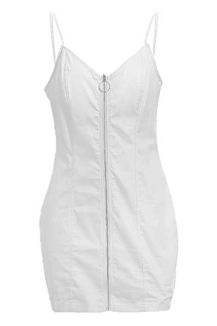 YMING Womens Zipper Front Dress Sexy Bodycon Dress Sling Mini Dress Bodycon Solid Dress White S YMING Womens Zipper Front Dress Sexy Bodycon Dress Sling Mini Dress Bodycon Solid Dress White S