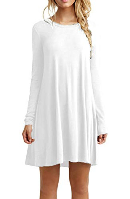 BOFETA Women Solid Scoop Neck Dress Fashion Knee Length Short Dress White M BOFETA Women Solid Scoop Neck Dress Fashion Knee Length Short Dress White M