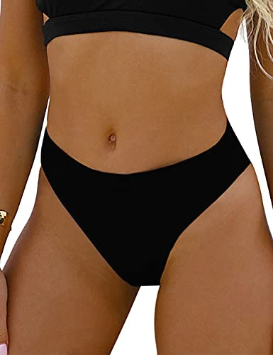 Blooming Jelly Women's High Waisted Swimsuit Crop Top Cut Out Two Piece Cheeky High Rise Bathing Suit Bikini?Medium,Black Bikini Bottoms?