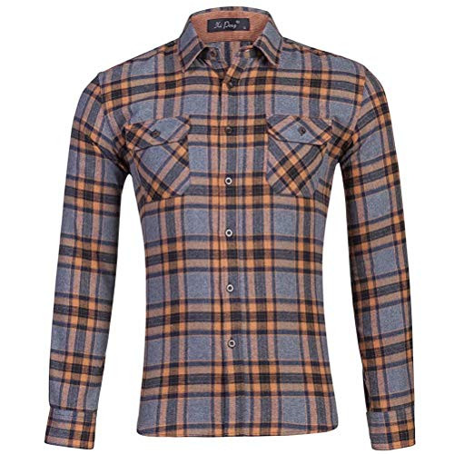XI PENG Men's Plaid Flannel Shirt Long Sleeve Regular Fit Button Down Casual Shirts-Gray Brown Midium- XI PENG Men's Plaid Flannel Shirt Long Sleeve Regular Fit Button Down Casual Shirts-Gray Brown Midium-