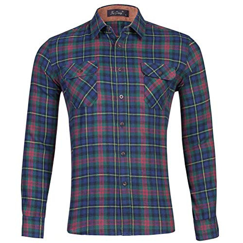 XI PENG Men's Plaid Flannel Shirt Long Sleeve Regular Fit Button Down Casual Shirts-Green Blue Large- XI PENG Men's Plaid Flannel Shirt Long Sleeve Regular Fit Button Down Casual Shirts-Green Blue Large-