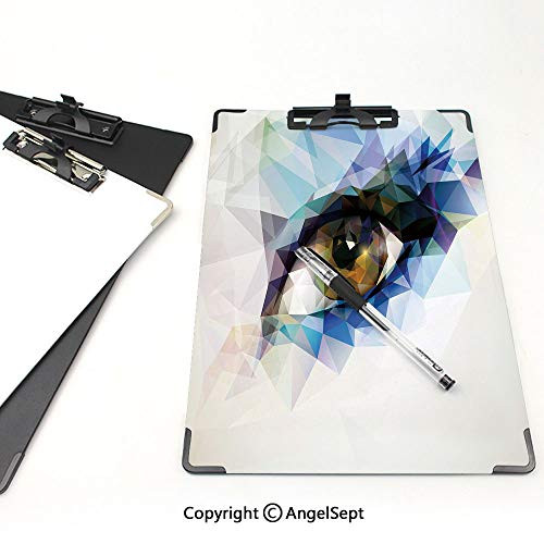 A4 File Folders Standard Size Clipboards,Eye,A4,8.85x12.59,Office Clipboard,Womans Eye with Polygonal Triangles Effect Artistic Modern Geometric Colorful Print Decorative,Multicolor