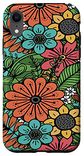 iPhone XR 70's Style Orange Teal Green Retro Flowers Case