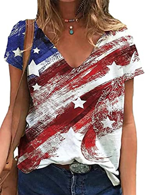 American Flag T-Shirt for Women Stars Stripes 4th of July Graphic Tees Casual US Flag Patriotic Short Sleeve Shirt Tops -White, Small, s- American Flag T-Shirt for Women Stars Stripes 4th of July Graphic Tees Casual US Flag Patriotic Short Sleeve Shirt Tops -White, Small, s-
