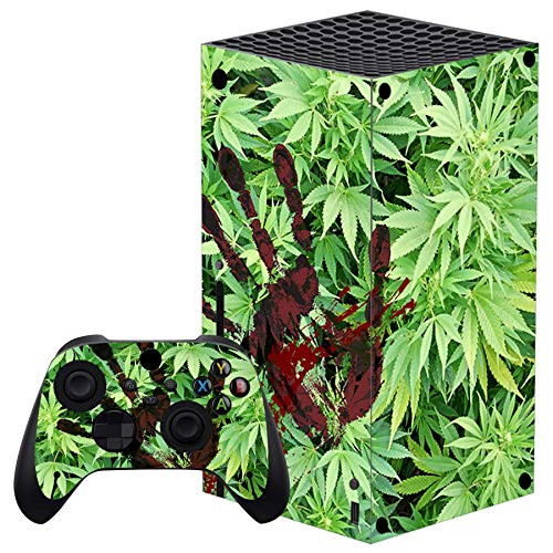 PlayVital Blood Handprint Weeds Custom Vinyl Skins for Xbox Series X, Wrap Decal Cover Stickers for Xbox Series X Console Controller