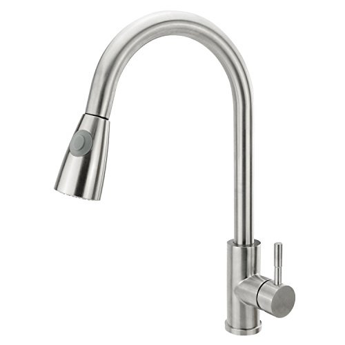 Neady Commercial Single Handle High Arc Brushed Nickel Pull out Kitchen Faucet, Single Level Stainless Steel Kitchen Sink Faucets with Pull Down Sprayer Without Deck Plate