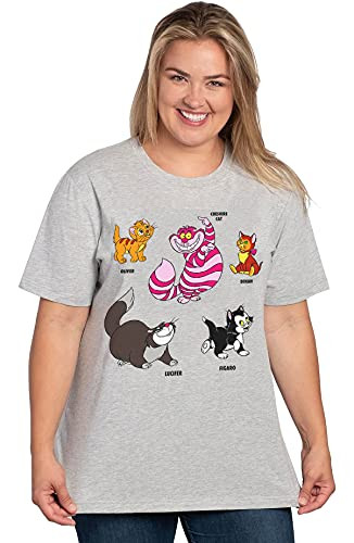 Disney Cats Womens Plus Size T-Shirt Cheshire Oliver Figaro -Heather Grey, 4X-