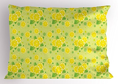 Lunarable Vintage Pillow Sham, Lemon Lime Pattern in Retro Vintage Style Citrus Fruit Circles Natural Image, Decorative Standard Queen Size Printed Pillowcase, 30" X 20", Yellow Green