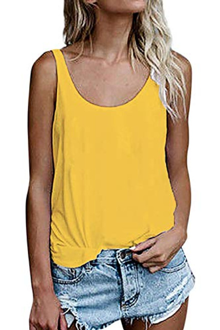 OMSJ Women Shirts Sleeveless Summer Tunic Loose Fit Tank Tops -M, Yellow- OMSJ Women Shirts Sleeveless Summer Tunic Loose Fit Tank Tops -M, Yellow-