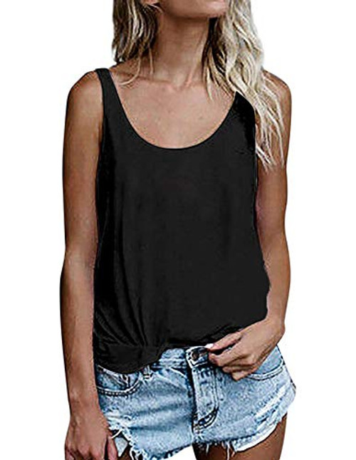 OMSJ Women Shirts Sleeveless Summer Tunic Loose Fit Tank Tops -M, Solid Black- OMSJ Women Shirts Sleeveless Summer Tunic Loose Fit Tank Tops -M, Solid Black-
