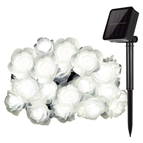 MUEQU Solar String Lights Garden, Solar Rose Flower Lights Outdoor Garden Lights with 50LED Fairy Lights,Waterproof Outdoor String Light for Patio,Lawn,Wedding,Party Holiday Decoration -White- MUEQU Solar String Lights Garden, Solar Rose Flower Lights Outdoor Garden Lights with 50LED Fairy Lights,Waterproof Outdoor String Light for Patio,Lawn,Wedding,Party Holiday Decoration -White-