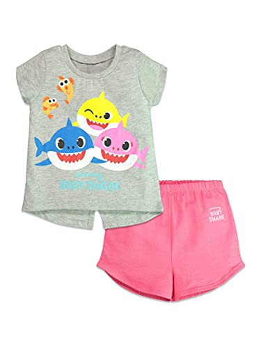 Pinkfong Baby Shark Toddler Girls Short Sleeve Tshirt Shorts Outfit Set Grey 5T
