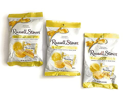 MAC Russell Stover Lemon Pucker 3 Pack 2.95 oz each Lemon Candy with a Sour Kick Individually Wrap Handcrafted in Small Batches -MAC-r 2.95 oz each Lemon Candy with a Sour Kick Individually Wrapped