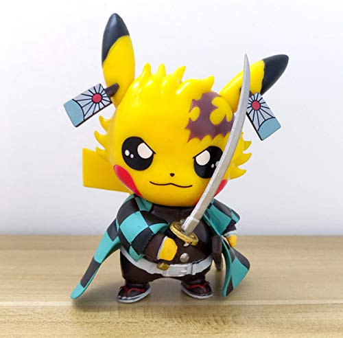 Demon Slayer Action Figure GK Pikachu, Kamado Tanjirou Cosplay Pikachu Series Cute Figure Statues, Kimetsu no Yaiba Collection Birthday Gifts PVC 4, Holiday Toy Gifts for Kids