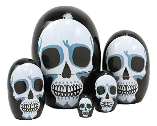 Ebros 5 Piece Set Fantasy Underworld Nesting Dolls Matroyshka Babushka Wooden Figurines 3.75" Tall Ossuary Macabre Halloween Accent Statues -Day of The Dead Skull Face Skeleton Head- Ebros 5 Piece Set Fantasy Underworld Nesting Dolls Matroyshka Babushka Wooden Figurines 3.75" Tall Ossuary Macabre Halloween Accent Statues -Day of The Dead Skull Face Skeleton Head-