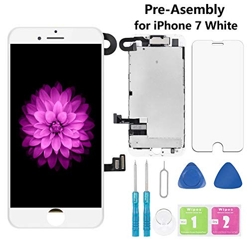Screen Replacement for iPhone 7 White 4.7" Pre-Assembly LCD Display Touch Digitizer with Proximity Sensor, Earpiece Speaker, Front Camera, Screen Protector, Repair Tools (for iPhone 7 White)