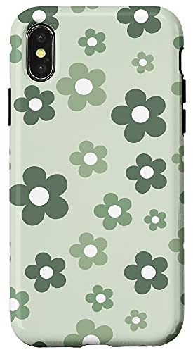 iPhone X/XS Retro Aesthetic Sage Green Daisy Floral Pattern Case