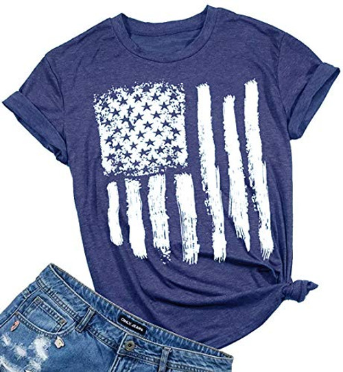 4th of July American Flag T Shirt Women USA Stars and Stripes Graphic Tees Casual Tops for Patriotic -Blue, L- 4th of July American Flag T Shirt Women USA Stars and Stripes Graphic Tees Casual Tops for Patriotic -Blue, L-