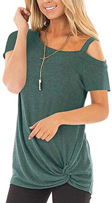 Womens T Shirts Short Sleeve Summer Tops and Blouses Cold Shoulder Tunic Za-Dark Green XXL Womens T Shirts Short Sleeve Summer Tops and Blouses Cold Shoulder Tunic Za-Dark Green XXL