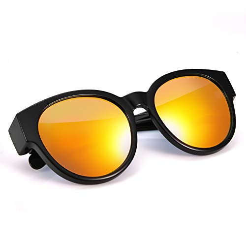 TINHAO Polarized Fit Over Sunglasses Wear Over Prescription Glasses Sunglasses with Trendy Cat Eye Frame for Women Men -Black/Orange, Orange Mirror-