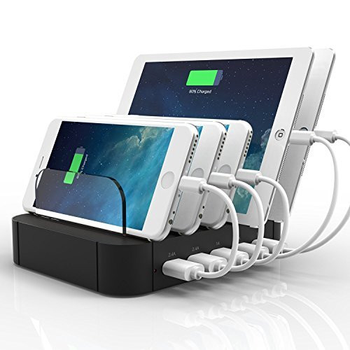 5 Port USB Charging Station Charge Dock Organizer, sanipoe Cell Phone Charger Multi Port Desktop Docking Devices - Compatible with Smartphone, iPad, Samsung Galaxy, and Other Tablets