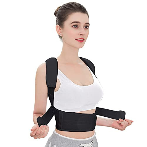 Back Brace Posture Corrector Adjustable Upper Back Brace for Clavicle Support Improves Posture and Provide Lumbar Support Back Pain Relief Back Straightener Posture Corrector for Women Men -Black, Large-