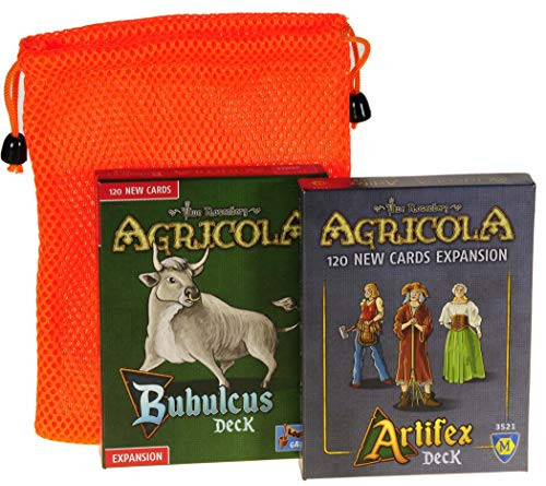 Bubulcus & Artifex Expansion Decks for Agricola Game || with Orange Mesh Drawstring Storage Pouch || Bundled Items