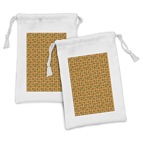 Lunarable Fruit Art Fabric Pouch Set of 2, Delicious Persimmon Summer Food Pattern, Small Drawstring Bag for Toiletries Masks and Favors, 9" x 6", Burnt Orange Apricot