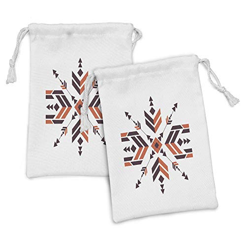 Lunarable Aztec Fabric Pouch Set of 2, Symmetrical Latin American Inspired Vibrant Colored Tribal Retro Artwork Print, Small Drawstring Bag for Toiletries Masks and Favors, 9" x 6", Eggplant Orange