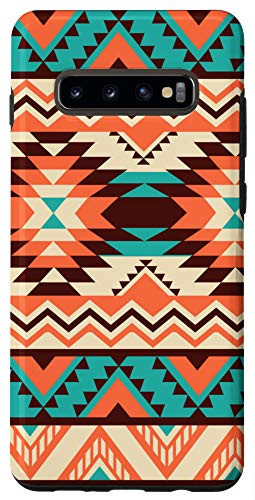 Galaxy S10 plus Unique White Turquoise Orange Red Aztec Navajo Pattern Case