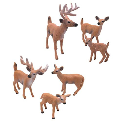 Healifty 6pcs Deer Figurines Toys Cake Toppers Christmas Reindeer Figurines Statues Forest Woodland Animals Figures Christmas Table Centerpieces Decorations