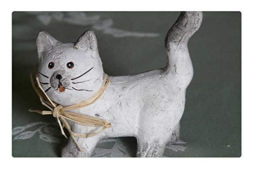 LESGAULEST Doormat Floor Rug/Mat -23.6 x 15.7 inch- - Cat Deco Figure White Decoration Chalk Figure
