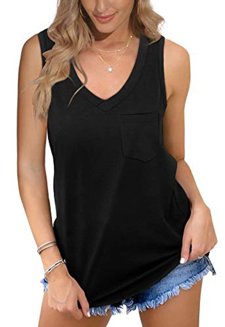 Jescakoo Tank Tops for Women Sleeveless Loose Fit Shirts Summer V Neck Black 2XL