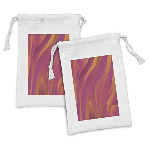Ambesonne Art Abstract Fabric Pouch Set of 2, Contemporary Fluid Shapes Waves in Warm Colors Gradient Pattern, Small Drawstring Bag for Toiletries Masks and Favors, 9" x 6", Magenta Orange