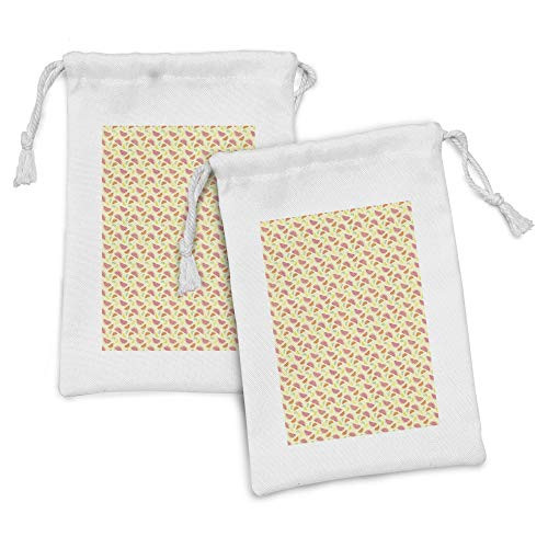 Ambesonne Fruit Fabric Pouch Set of 2, Colorful Citrus Pattern with Lime Grapefruit Lemon and Orange Slices, Small Drawstring Bag for Toiletries Masks and Favors, 9" x 6", Cream and Multicolor
