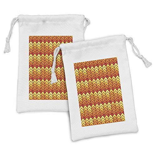 Ambesonne Chevron Fabric Pouch Set of 2, Abstract Chevron Pattern in Vintage Funky Colors Old-Fashioned V-Stripes Print, Small Drawstring Bag for Toiletries Masks and Favors, 9" x 6", Orange Yellow