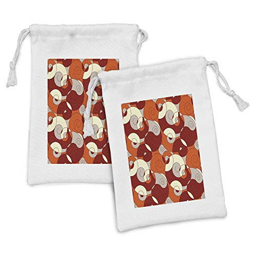 Ambesonne Abstract Fabric Pouch Set of 2, Abstract Bold Spiral Motifs Circled Modern Pattern with Stripe Details, Small Drawstring Bag for Toiletries Masks and Favors, 9" x 6", Orange Ruby Ivory