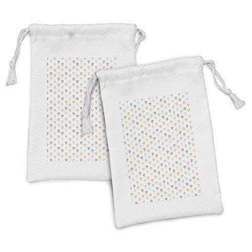 Ambesonne Adventure Cartoon Fabric Pouch Set of 2, Minimalist Hot Air Balloons Repeating Pattern, Small Drawstring Bag for Toiletries Masks and Favors, 9" x 6", Pale Orange Pale Pink