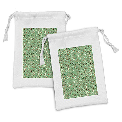 Ambesonne Mushroom Fabric Pouch Set of 2, Fungi Medley Amanita Orange Cap Boletus and Russule, Small Drawstring Bag for Toiletries Masks and Favors, 9" x 6", Dark Orange Seal Brown