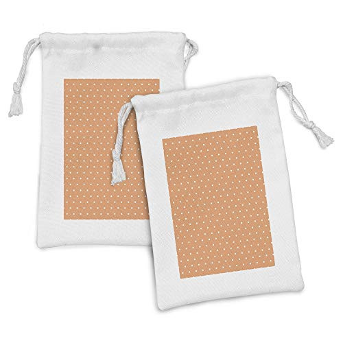 Ambesonne Vintage Fabric Pouch Set of 2, Geometric Small White Polka Dot Pattern on Hexagon Lace Mesh Background, Small Drawstring Bag for Toiletries Masks and Favors, 9" x 6", Pale Orange and White