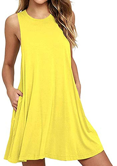 BOFETA Women's Swimsuit Dress Sleeveless Summer Dress Plus Size Yellow M