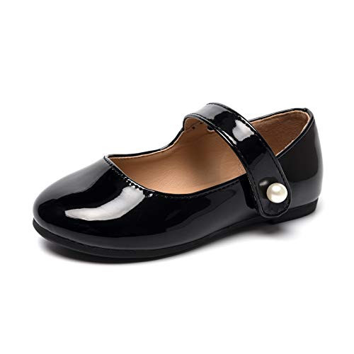 FUNKYMONKEY Toddler/Little Girl Mary Jane Dress Shoes Casual Slip on Ballet Flat -2 Little Kid, Black-