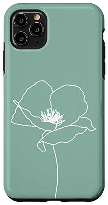 iPhone 11 Pro Max Poppy Flower Floral Nature Line Art Modern Mint Sage Green Case